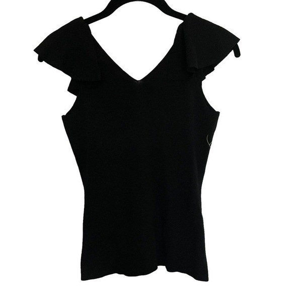 Sashin & Babi Knit tank top Black V-neck with deep V back Ruffle - Size S - Picture 2 of 8